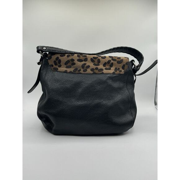 Innue Black Leather Leopard Print Suede Flap Italian Leather Shoulder Bag EUC - Picture 6 of 13